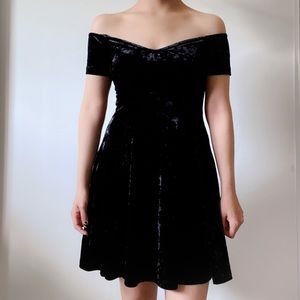 Black velvet off the shoulder dress